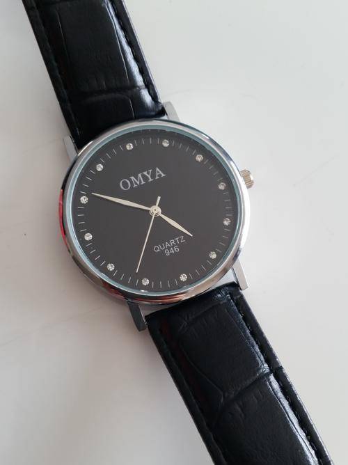 OMYA QUARTZ WATCH FOR MEN with BLACK GENUINE LEATHER STRAP