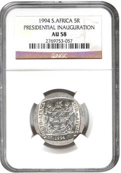 NGC Graded AU58 1994 Nelson Mandela Presidential Inauguration R5