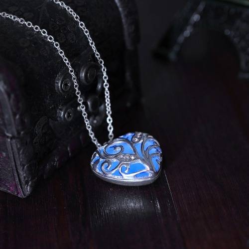 Glow-In-The-Dark Heart Pendant on Chain (Purple)