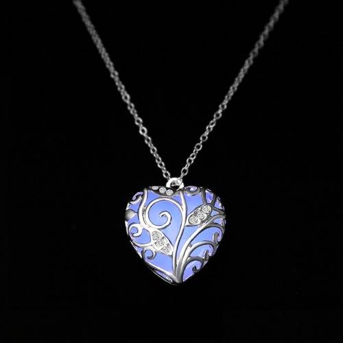 Glow-In-The-Dark Heart Pendant on Chain (Purple)