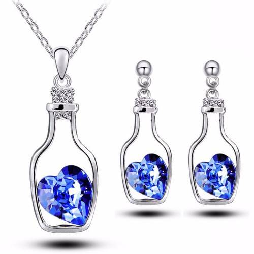 Blue Crystal Heart Pendant Necklace & Earring Set