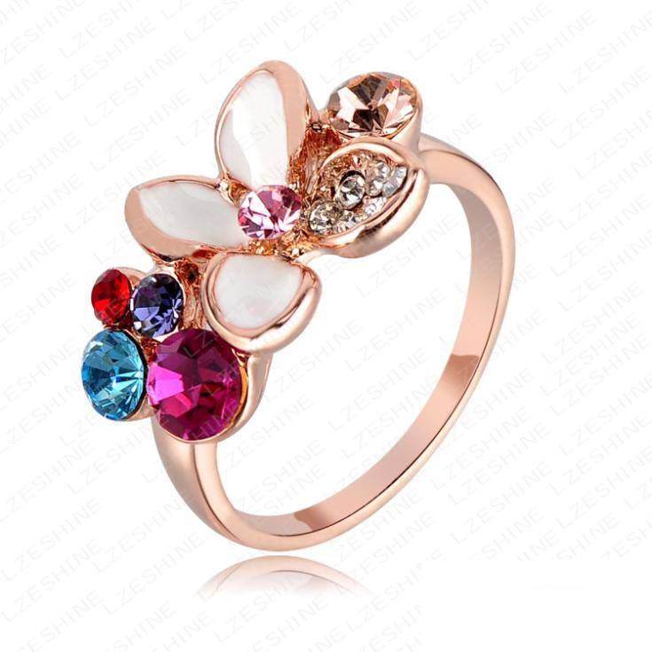 18 K ROSE GP FLOWE AUSTRALIAN CRYSTAL CUBIC ZIRCONIA RING SIZE 6.5