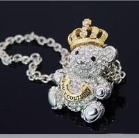 CROWN PENDANT BEAR NECKLACE WITH RHINESTONES