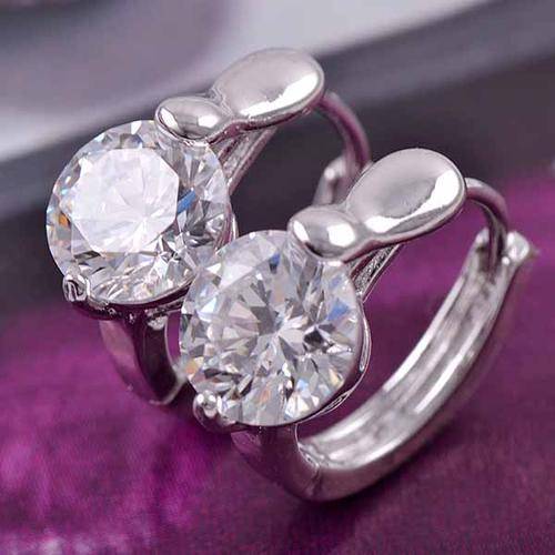 9K WHITE GF FLAWLESS CZ SOLITAIRE HOOP EAR RINGS