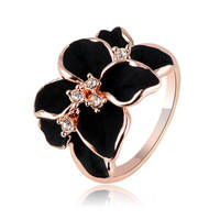 ROSE GP SWA ELEMENT AUSTRALIAN CRYSTALS ENAMEL BLACK FLOWER RING SIZE 8