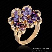 ROSE GP FLOWER RING WITH PURPLE AUSTRIAN CRYSTALS SIZE NO 19
