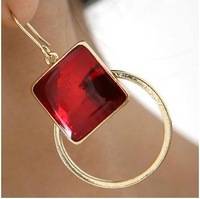HOT SELLING UNIQUE SQUARE RED STONE CIRCLE ROSE GP EAR RING