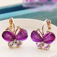 FASHION STYLE GOLD PLATED PURPLE BUTTERFLY EAR RINGS