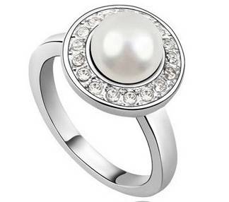 WHITE GOLD PL FRESHWATER PEARL NICKEL FREE ALLOY RING SIZE 8