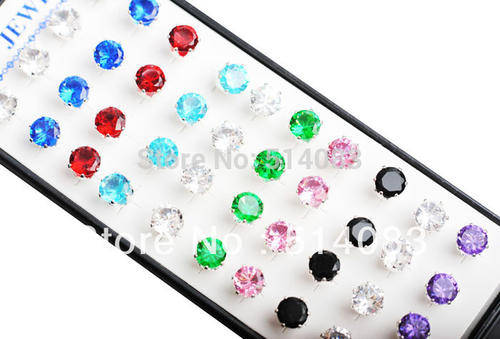AUSTRALIAN CRYSTAL EAR RINGS STERLING SILVER 6 MM
