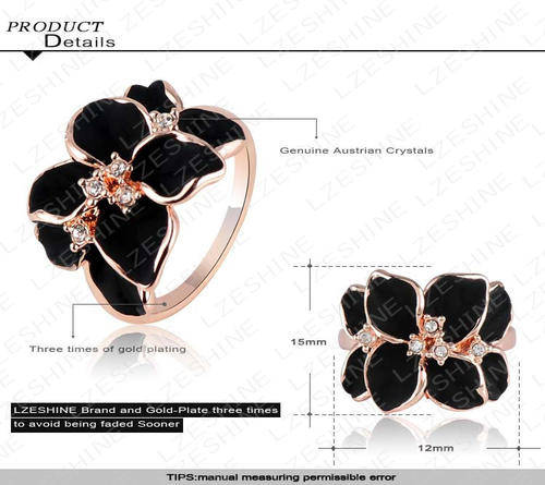 BLACK FLOWER NICKEL FREE ALLOY LADIES RING SIZE 8