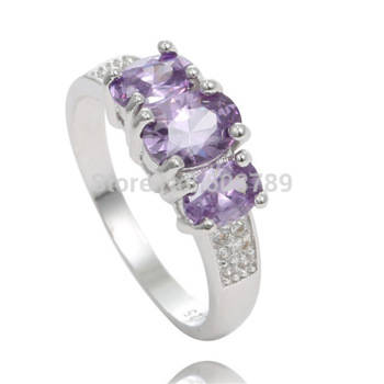 ALLURING PURPLE CUBIC ZIRCONIA 925 SILVER  PLATEDRING SIZE 9