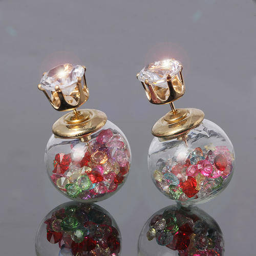 BIG BALL GLASS DUBBEL CRYSTAL FASHION EAR STUDS