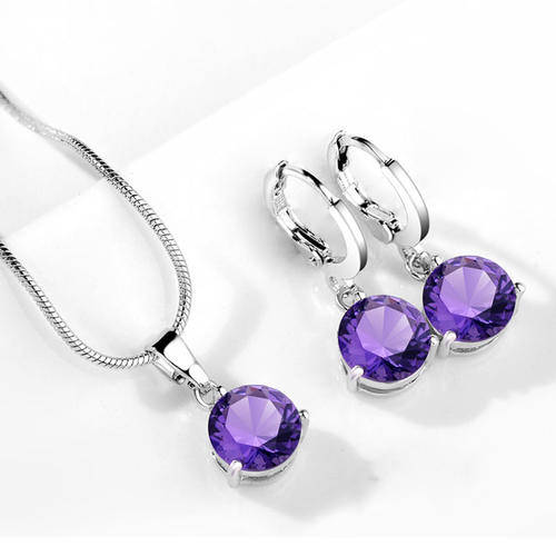 ROUND CUBIC ZIRCONIA NECKLACE AND EAR RING HYPPOALLERGENIC SET