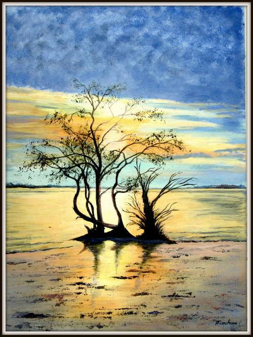 " Lake  Sunrise "  Original signed acrylic by  Reel Fincham