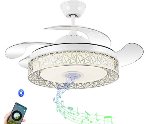 White Bird Nest Retractable Ceiling Fan With Blue Tooth Speaker