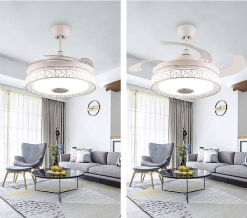 White Bird Nest Retractable Ceiling Fan With Blue Tooth Speaker