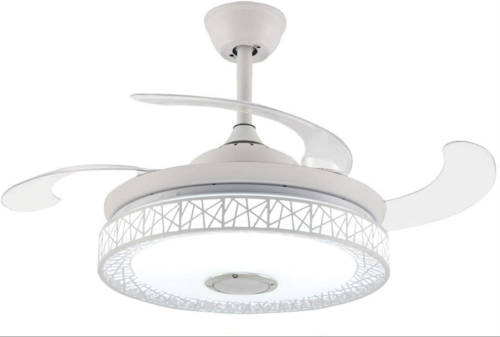 White Bird Nest Retractable Ceiling Fan With Blue Tooth Speaker