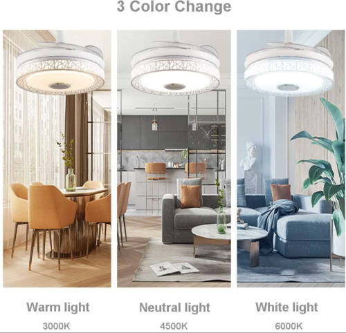 White Bird Nest Retractable Ceiling Fan With Blue Tooth Speaker