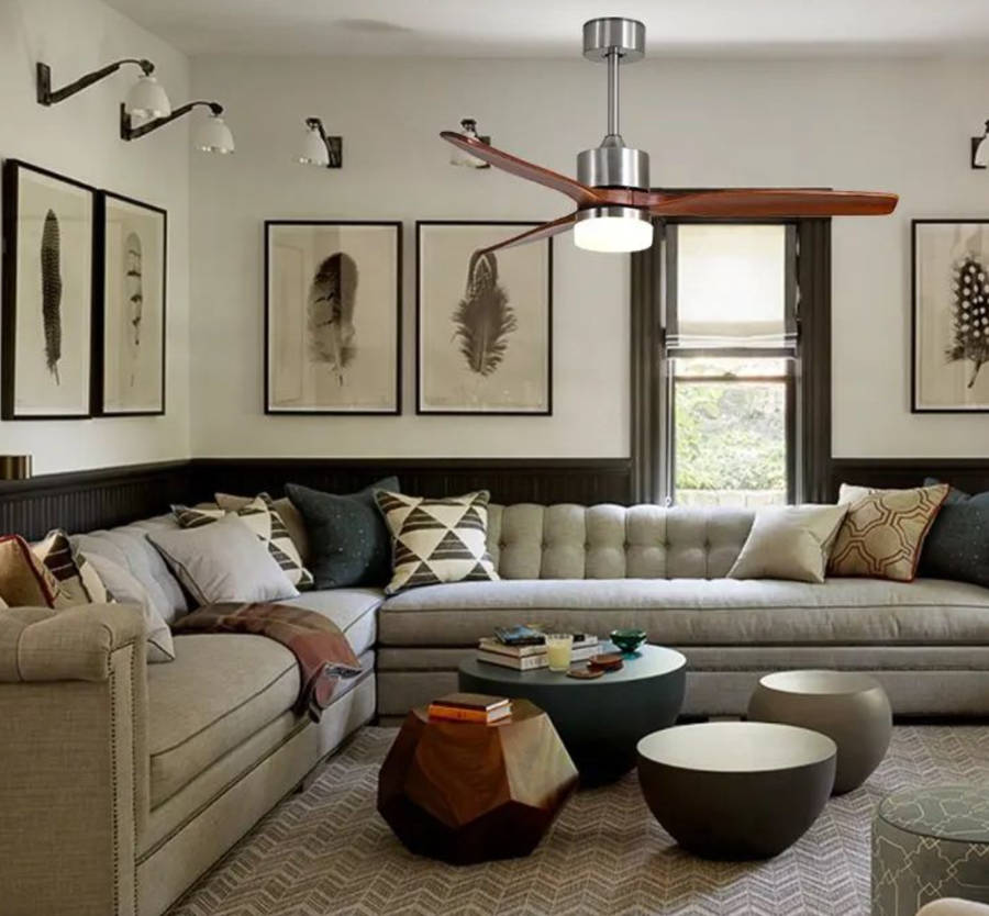 52 Inch Wood Blade & Silver Ceiling Fan With Remote Control WD003 #11