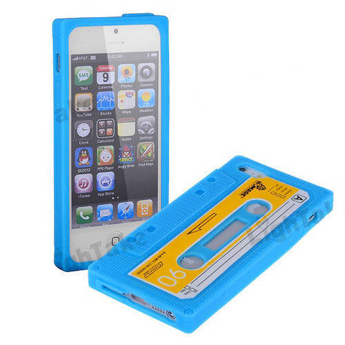 * iPhone 5/5C/5S Cassette Silicone Case Cover * Light Blue * Free Shipping! *