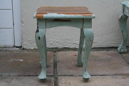 Very small side table in duck-egg blue