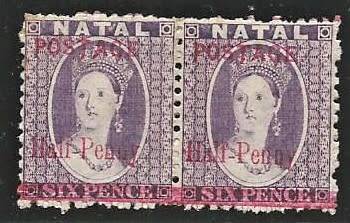 NATAL 1895 QV PAIR MLH WITH VARIETIES - LONG `T` AND `A`