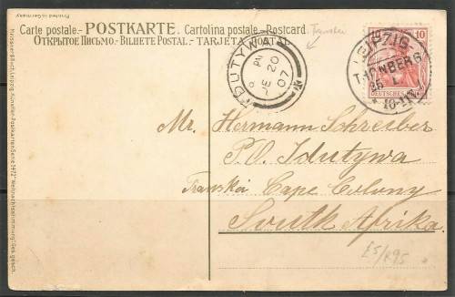 OLD GERMAN POSTCARD SENT TO TRANSKEI IN 1907