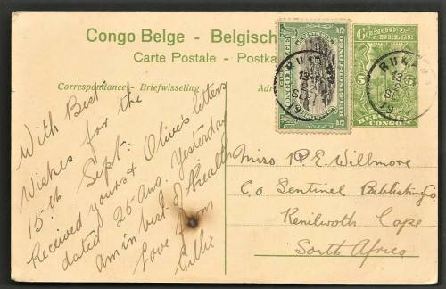 BELGIUM CONGO USED POSTCARD  - SEE BOTH SCANS