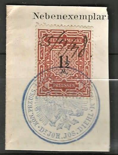 PRUSSIA 2 X STAMP DUTIES WITH LOVELY CANCELLATIONS