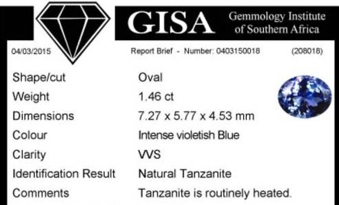 GISA CERTIFIED TANZANITE