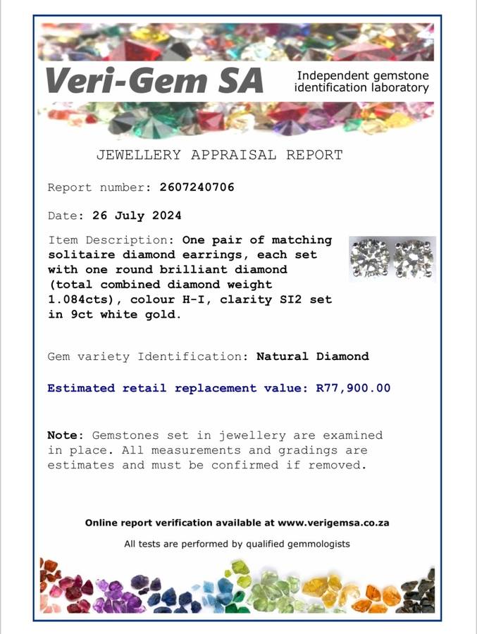 1.084ct Diamond Stud Earrings - Certified