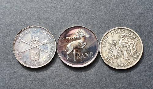3 x R1 Silver coins - 1985 (Parliament), 1987 and 1988 (Dias)