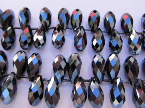 Glass Crystal Beads Teardrop Black 20mm x 9mm