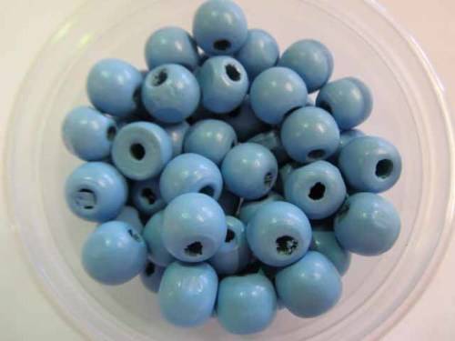 Wooden Beads, Round, Blue, 9mm x 10mm, ±20pc