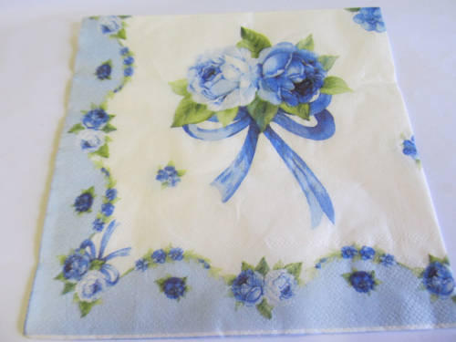 Decoupage Serviettes, Roses With Bow, White And Blue, 1pc