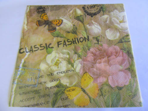 Decoupage Serviettes Roses With Butterfly Beige, Green And Pink