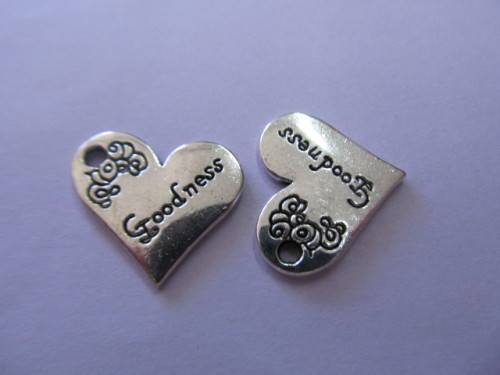 Charms, Heart Shape, Goodness Stamped On Heart, Metal, Nickel, 18mm, 2pc