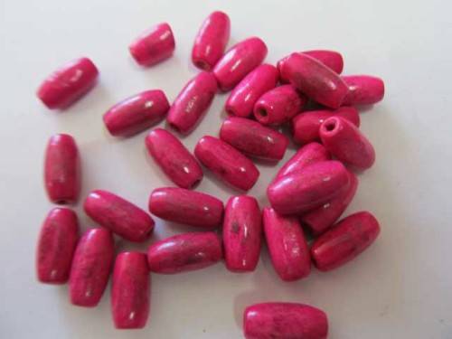 Wooden Beads, Oval, Cerise Pink, 15mm x 8mm, ±20pc