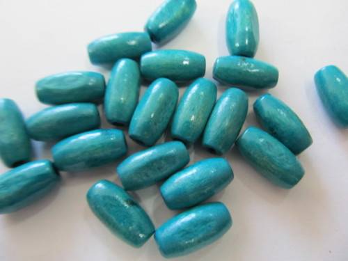 Wooden Beads, Oval, Turquoise, 15mm x 8mm, ±20pc