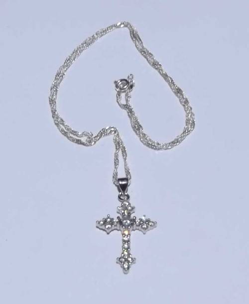 Fine Jewellery, Silver 925 Chain With Cross Pendant With 20 x Cubic Zirconia`s Embedded, Length 46cm