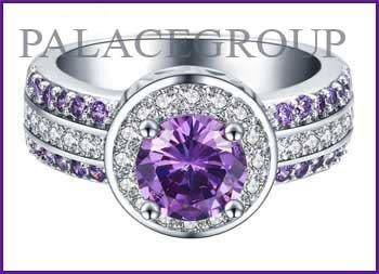 Fine Jewellery, Ring, Silver, Stamped 925, Amethyst CZ With Inlay, Size 17,35mm
