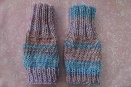 Handmade Mittens, One Size Fits All, Knitted, Wool, Shades Of Pink / Blue, 1 Pair