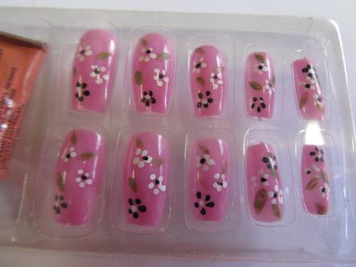 Beauty Products Nails, Party Nails, Flower Design, Pink, 10pc / 1 Set