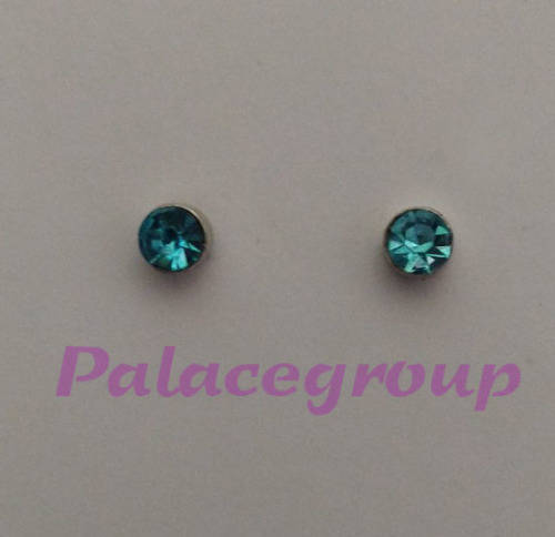 Earring Set, Silver Stamped 925, Light Blue Crystal, Stud Type