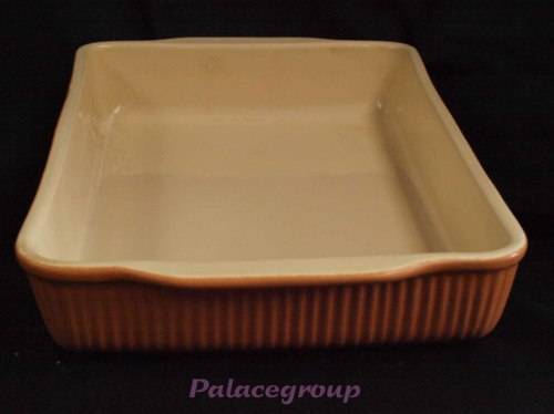 Large Clay Baking Dish, Glazed On Inside, Terracotta And Cream, See Photos Below