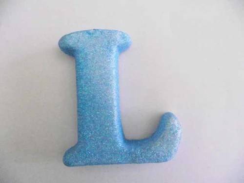 Polistyrene Letter L, Blue With Glitter, ±100mm x 20mm, 1pc