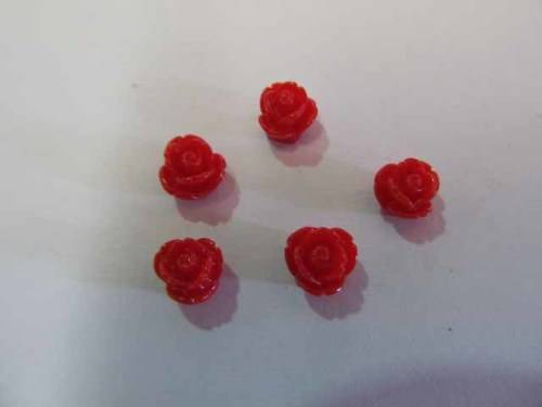 Flower, No Hole, Acrylic Rose, Red, 7mm, 5pc