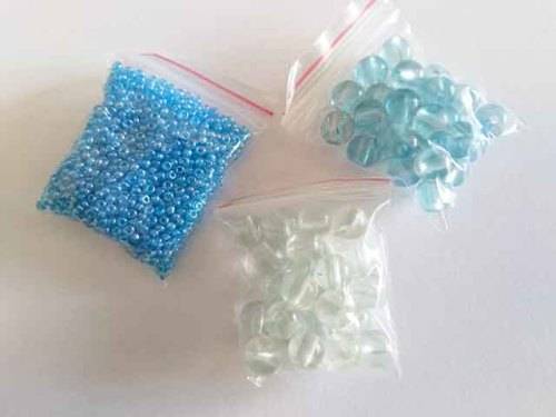 Glass Beads, Mixed, 2 x 25pc Round 8mm Clear + Blue, 1 x 14gr Seedbeads - Blue