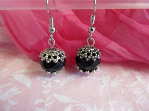 Cristia Earrings,  Nickel With Black Crystal Beads, 37mm, 1 Pair